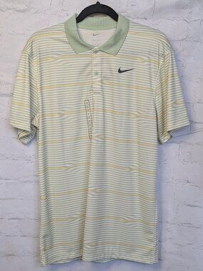 Nike Dri-FIT Victory + Ripple Golf Polo Shirt Striped Green Yellow S NWT